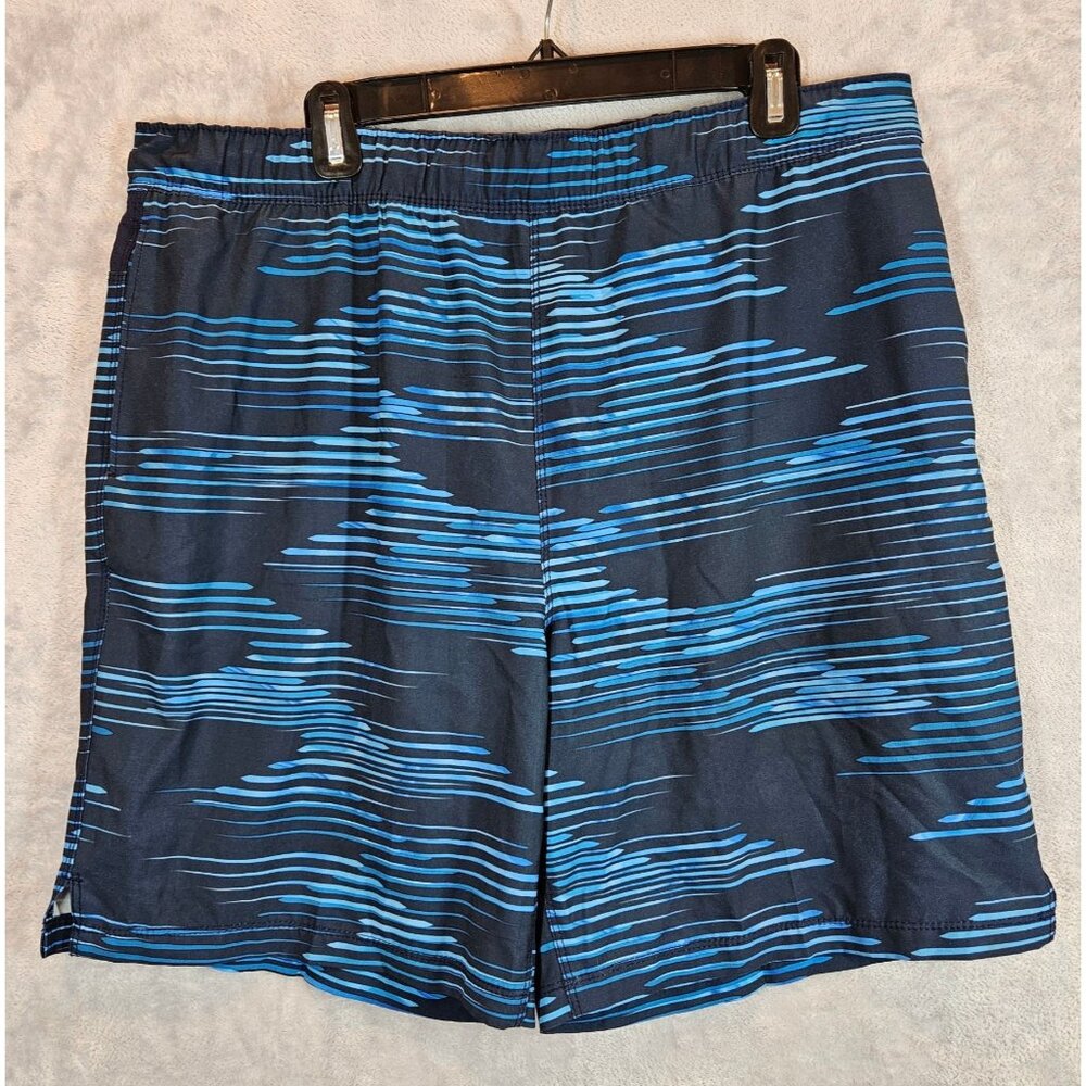 Speedo Mens XL Swim Shorts Blue & Navy Striped Quick-Dry Polyester Blend